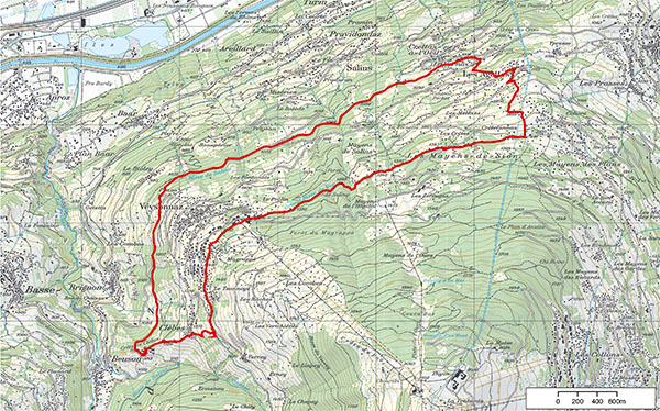 Circuit de randonnée La Vernaz - Bisse de Salins - Beuson - Clèbes - Veysonnaz - Bisse de Vex - Les Agettes